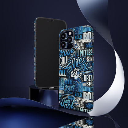 Vibrant Protective Phone Case with Playful Typography Design in Blue – Stylish Self-Expression Accessory Compatible with iPhone 13, 14, 15 & 16 – all models including Pro, Pro Max & Plus