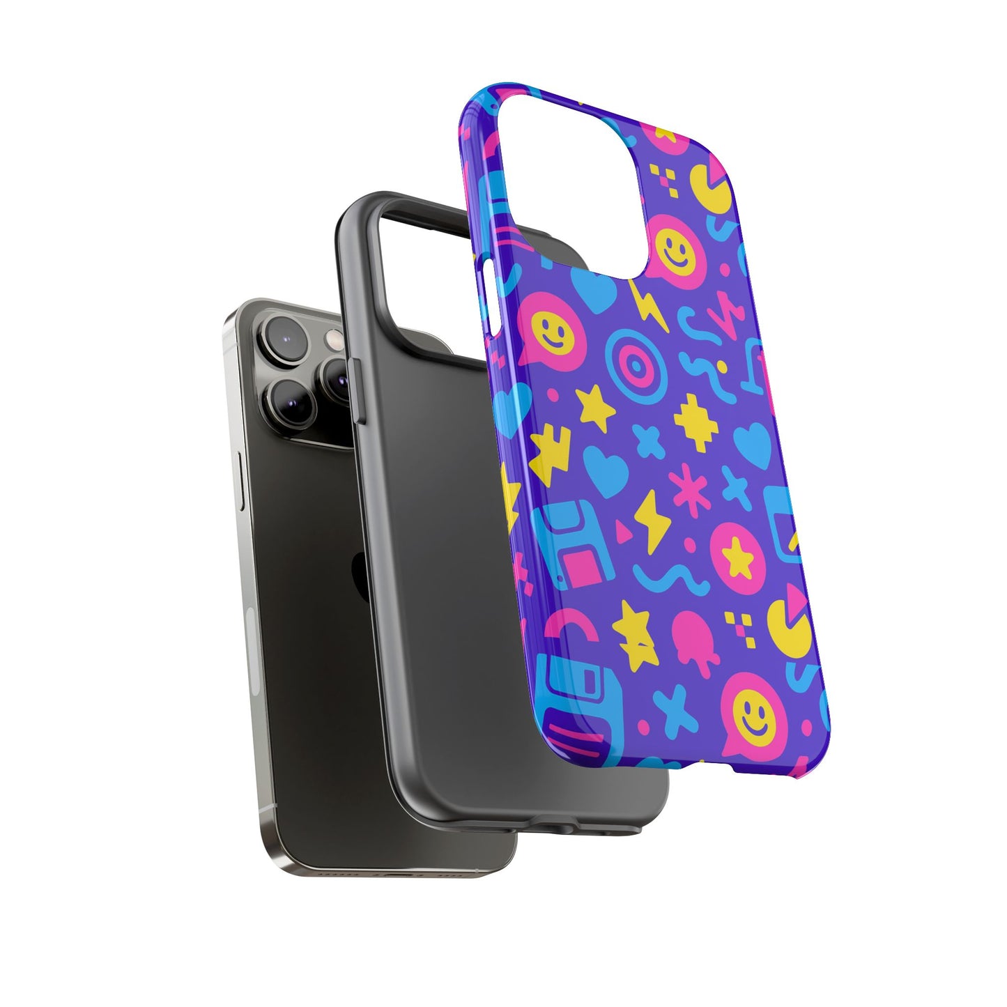 multicolor y2k protective phone case with 3d wrap design – fun and playful accessory compatible with iphone 13, 14, 15 & 16 – all models including pro, pro max & plus