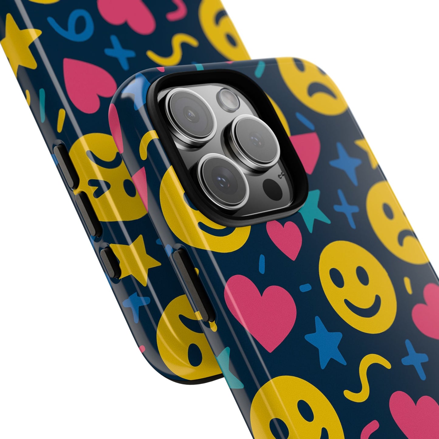 vibrant multicolour emoji phone case with 3d wrap design for playful protection compatible with iphone 13, 14, 15 & 16 – all models including pro, pro max & plus