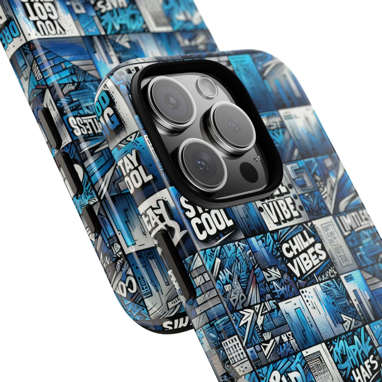 vibrant 3d wrap protective phone case in blue urban aesthetic design for stylish smartphone protection compatible with iphone 13, 14, 15 & 16 – all models including pro, pro max & plus