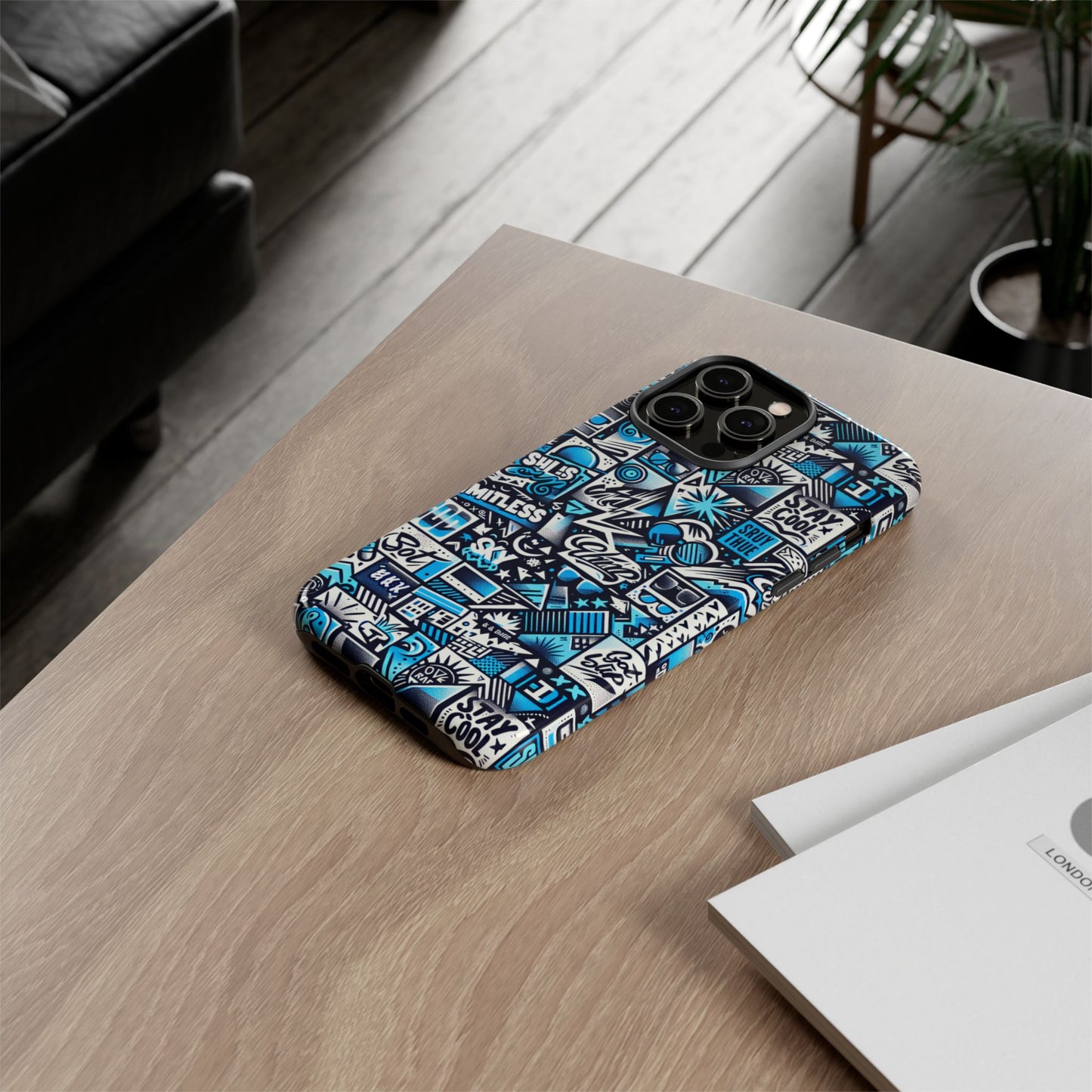 vibrant 3d wrap stylish protective phone case in playful blue and black design for trendsetters compatible with iphone 13, 14, 15 & 16 – all models including pro, pro max & plus