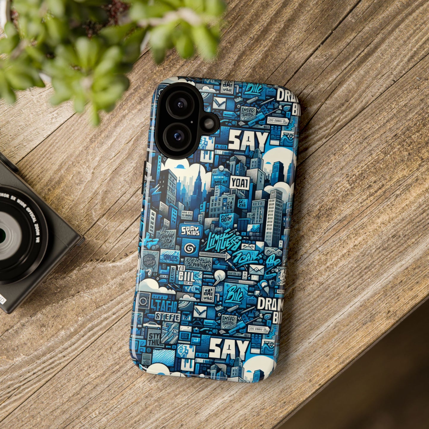 protective phone case with 3d urban design in blue for stylish protection – trendy accessory compatible with iphone 13, 14, 15 & 16 – all models including pro, pro max & plus