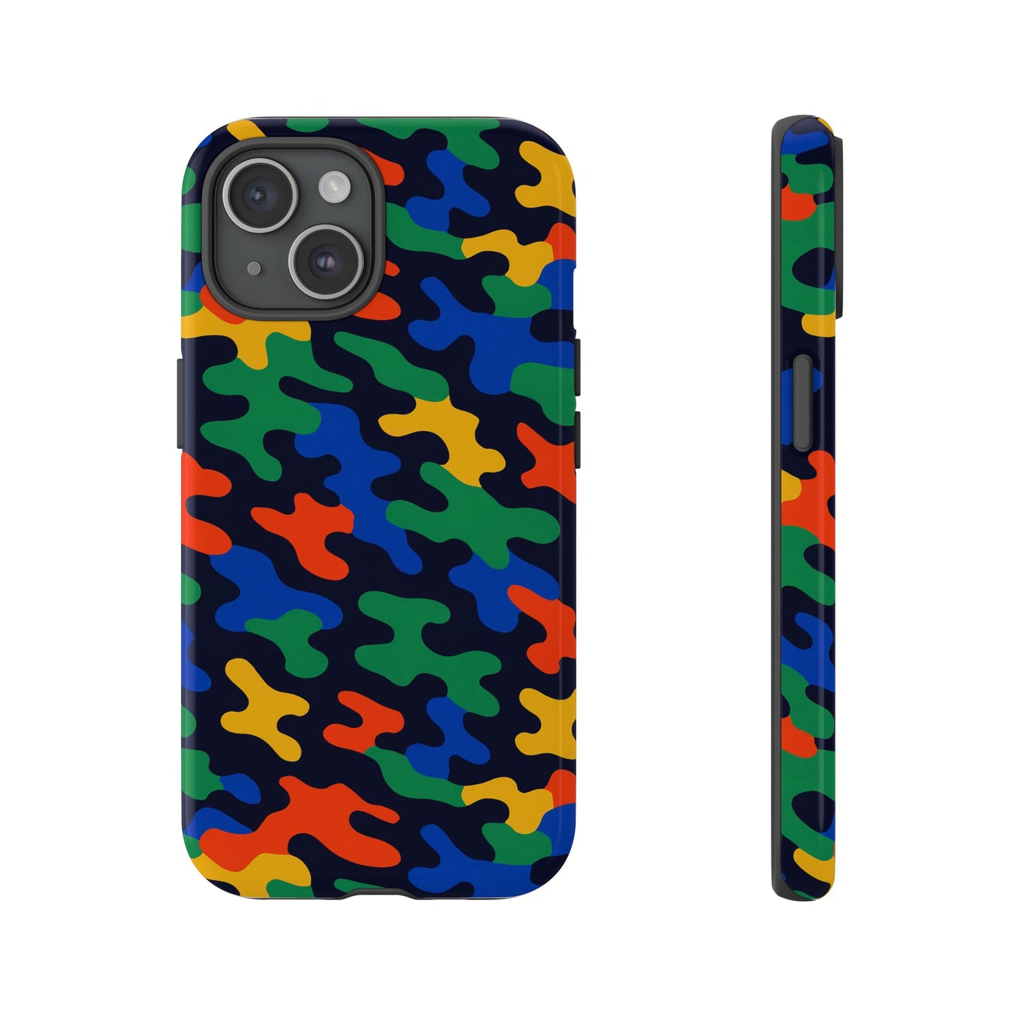 multicolour camouflage protective phone case with 3d wrap design for stylish smartphone protection compatible with iphone 13, 14, 15 & 16 – all models including pro, pro max & plus