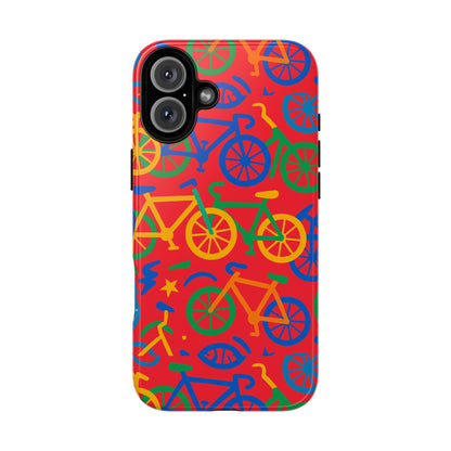 Vibrant 3D Bicycle Pattern Protective Phone Case in Colourful Retro Design for Stylish Protection Compatible with iPhone 13, 14, 15 & 16 – all models including Pro, Pro Max & Plus