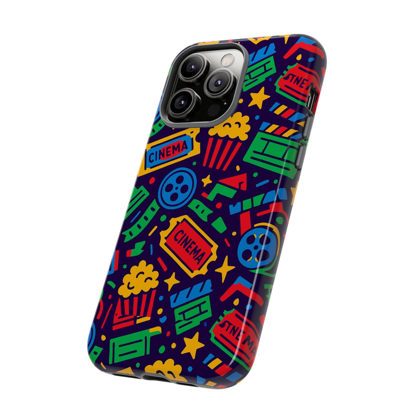 vibrant multicolour cinema-themed 3d wrap protective phone case for self-expression stylish protection compatible with iphone 13, 14, 15 & 16 – all models including pro, pro max & plus