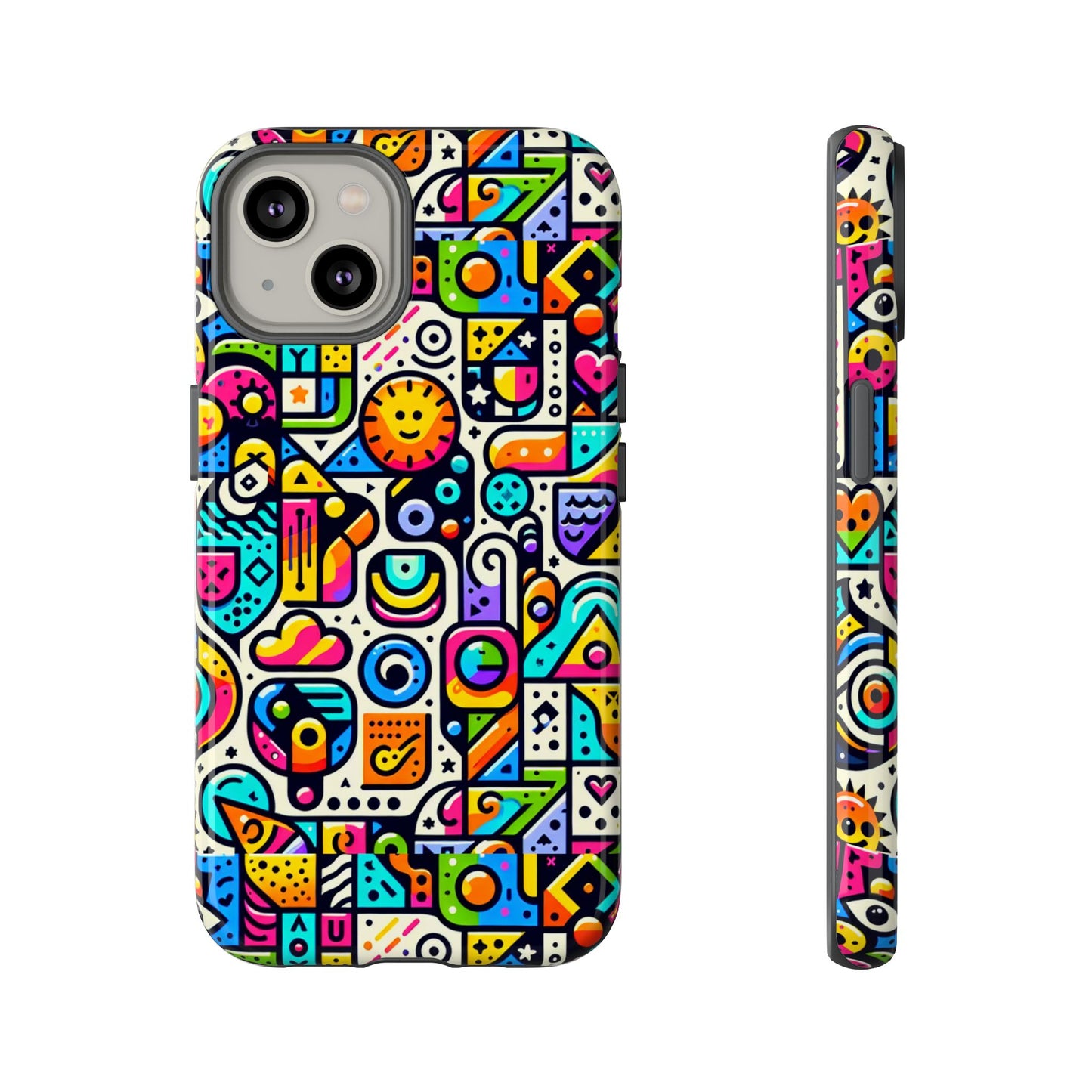 pattern image 9 vibrant shockproof phone case for anime and comic fans with bold geometric design, durable finish, and impact protection compatibility with iphone 13, 14, 15 & 16 – all models including pro, pro max & plus