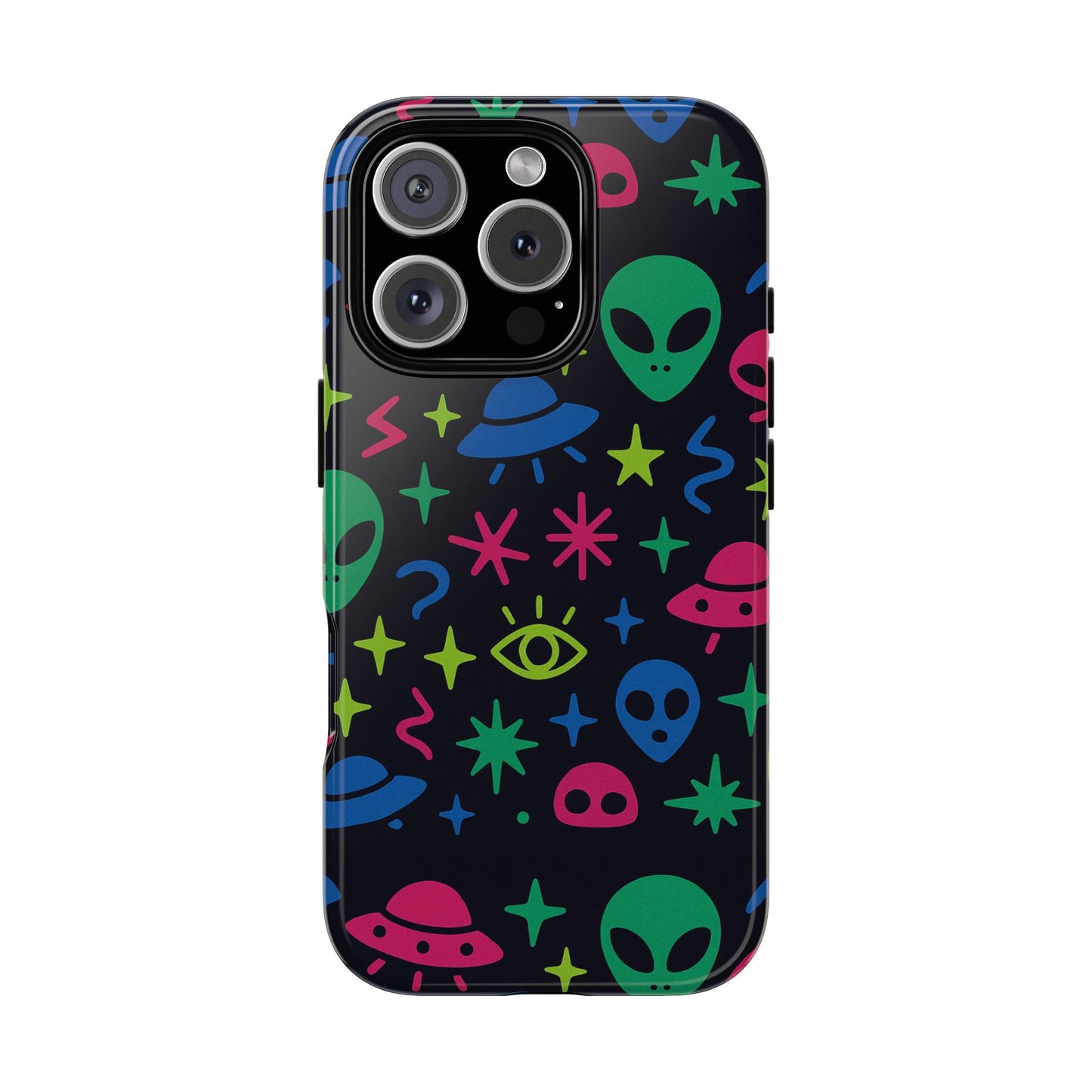 vibrant alien pattern protective phone case with 3d wrap design for unique expression – stylish protection compatible with iphone 13, 14, 15 & 16 – all models including pro, pro max & plus