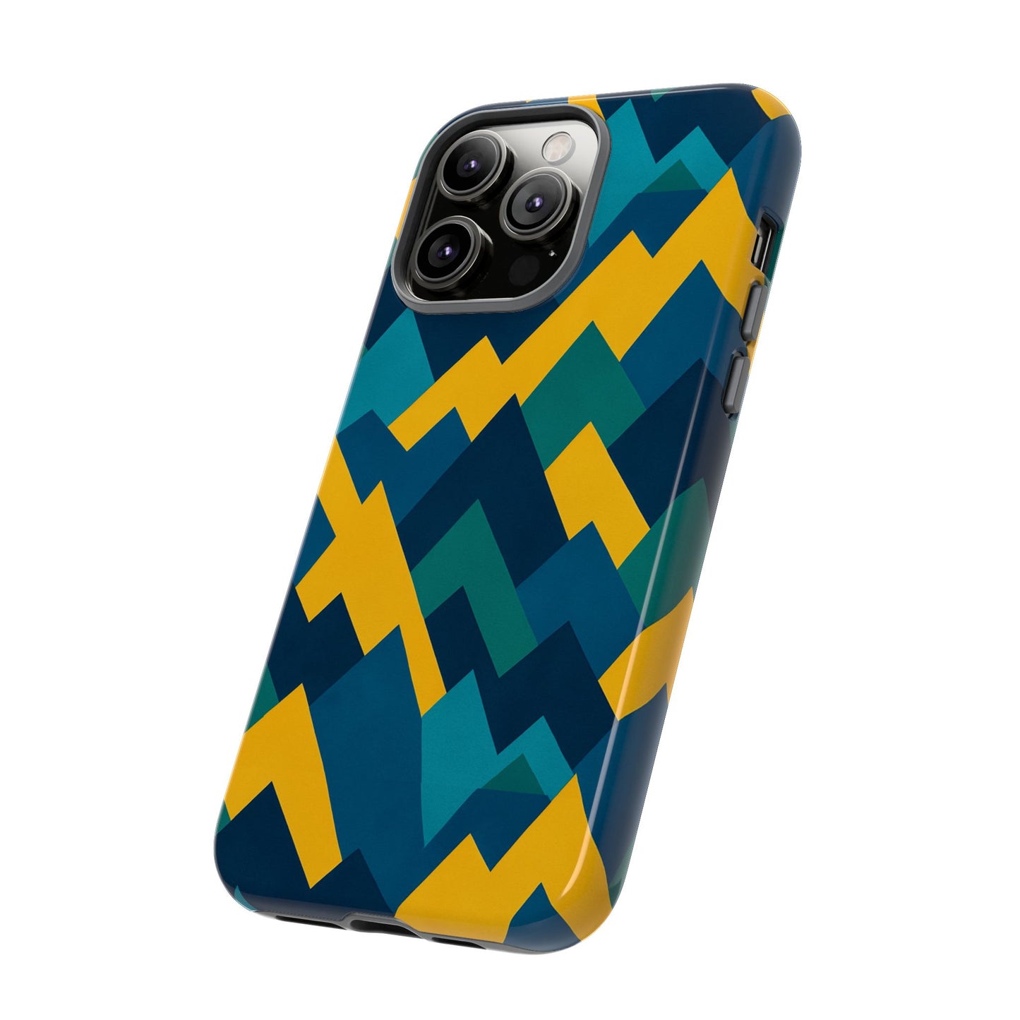 vibrant geometric mountain design protective phone case for unique style and durable protection compatible with iphone 13, 14, 15 & 16 – all models including pro, pro max & plus