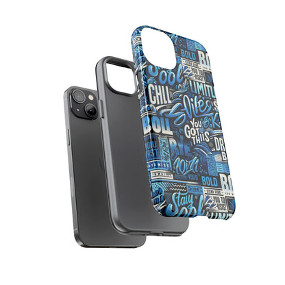 Vibrant Protective Phone Case with Playful Typography Design in Blue – Stylish Self-Expression Accessory Compatible with iPhone 13, 14, 15 & 16 – all models including Pro, Pro Max & Plus