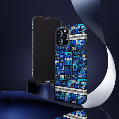 Vibrant 3D Wrap Protective Phone Case in Blue Typography Design for Unique Style – Stylish Protection Compatible with iPhone 13, 14, 15 & 16 – All Models Including Pro, Pro Max & Plus