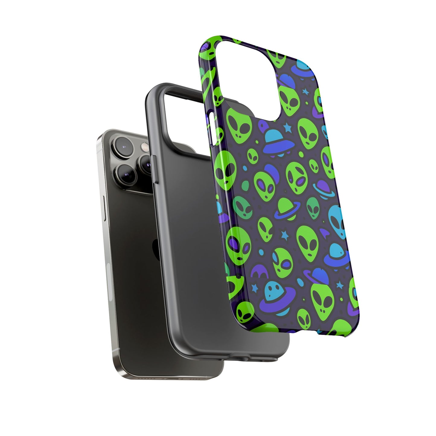 vibrant alien 3d wrap protective phone case in multicolour design for fun smartphone accessories compatible with iphone 13, 14, 15 & 16 – all models including pro, pro max & plus