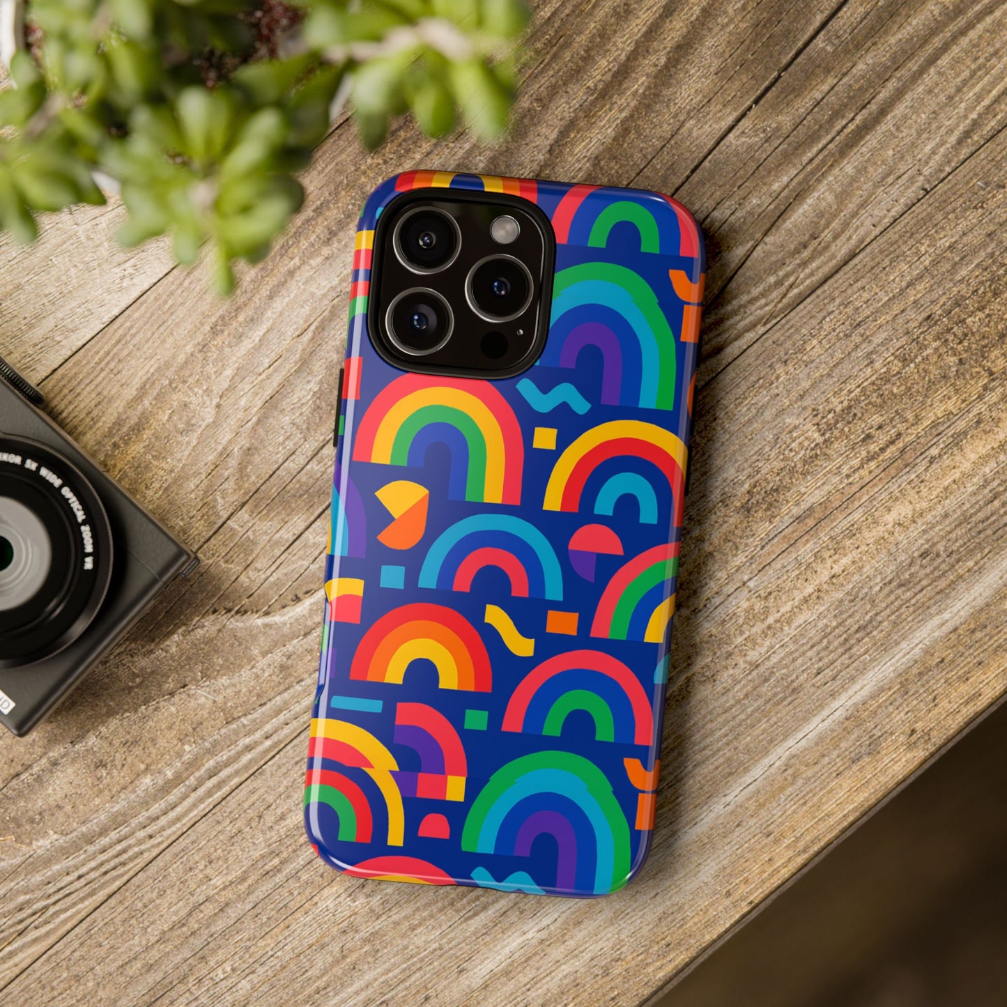 vibrant rainbow geometric 3d wrap protective phone case for stylish accessories compatible with iphone 13, 14, 15 & 16 – all models including pro, pro max & plus