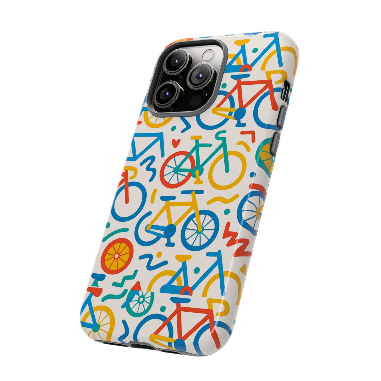 vibrant 3d bicycle print protective phone case – colourful unisex accessory for style and fun – compatible with iphone 13, 14, 15 & 16 – all models including pro, pro max & plus