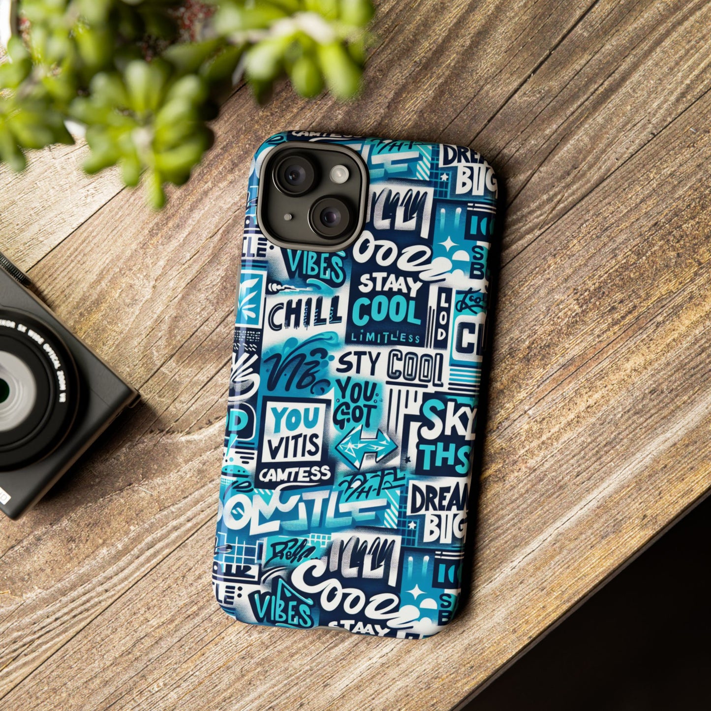 vibrant 3d graphic phone case in blue for stylish protection – playful design – compatible with iphone 13, 14, 15 & 16 – all models including pro, pro max & plus