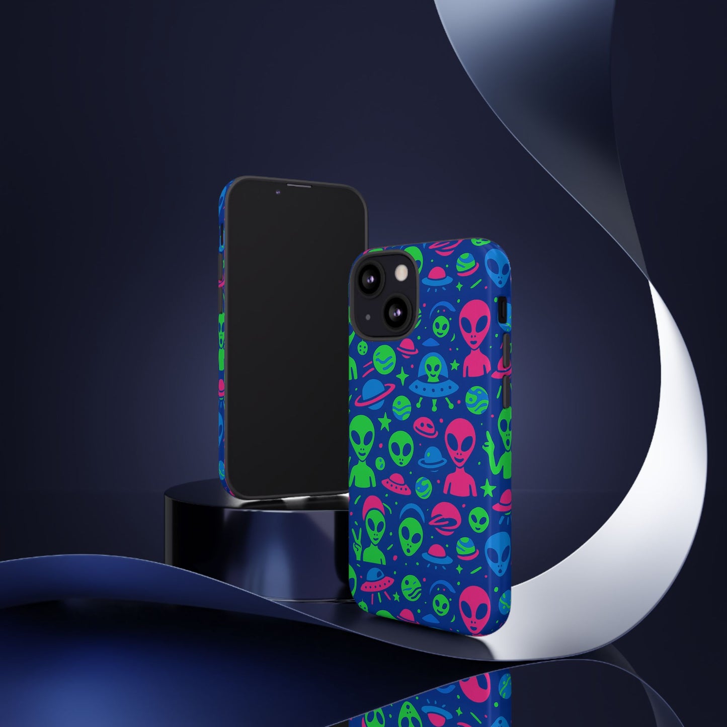 vibrant multicolour alien 3d wrap phone case in retro anime style for stylish protection compatible with iphone 13, 14, 15 & 16 – all models including pro, pro max & plus