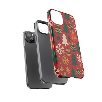Vibrant Red 3D Wrap Protective Phone Case with Christmas Tree and Ornament Design for Stylish Protection Compatible with iPhone 13, 14, 15 & 16 – all models including Pro, Pro Max & Plus
