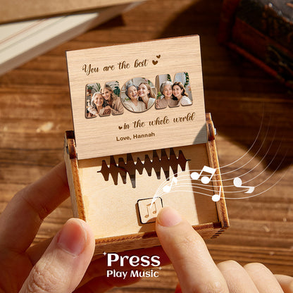 Personalized Wooden Photo Music Box Custom Best Mom Music Box Gift for Mother, Unique Keepsake with Voice Recording, Perfect for Mother's Day or Special Occasions