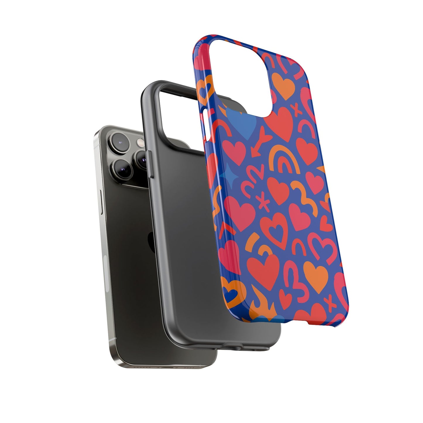 vibrant multicolour heart design protective phone case stylish accessory for self-expression compatible with iphone 13, 14, 15 & 16 – all models including pro, pro max & plus