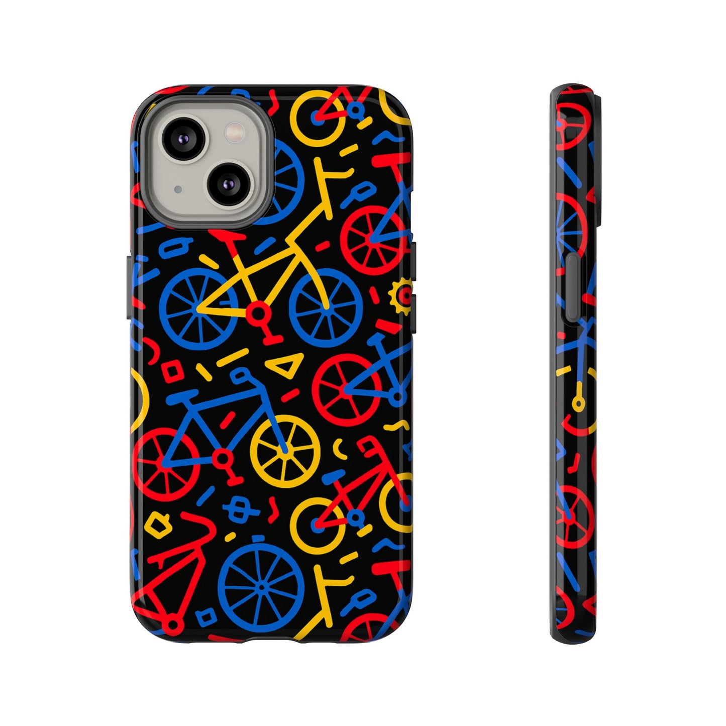 multicolour 3d bicycle phone case with retro design for stylish protection compatible with iphone 13, 14, 15 & 16 – all models including pro, pro max & plus