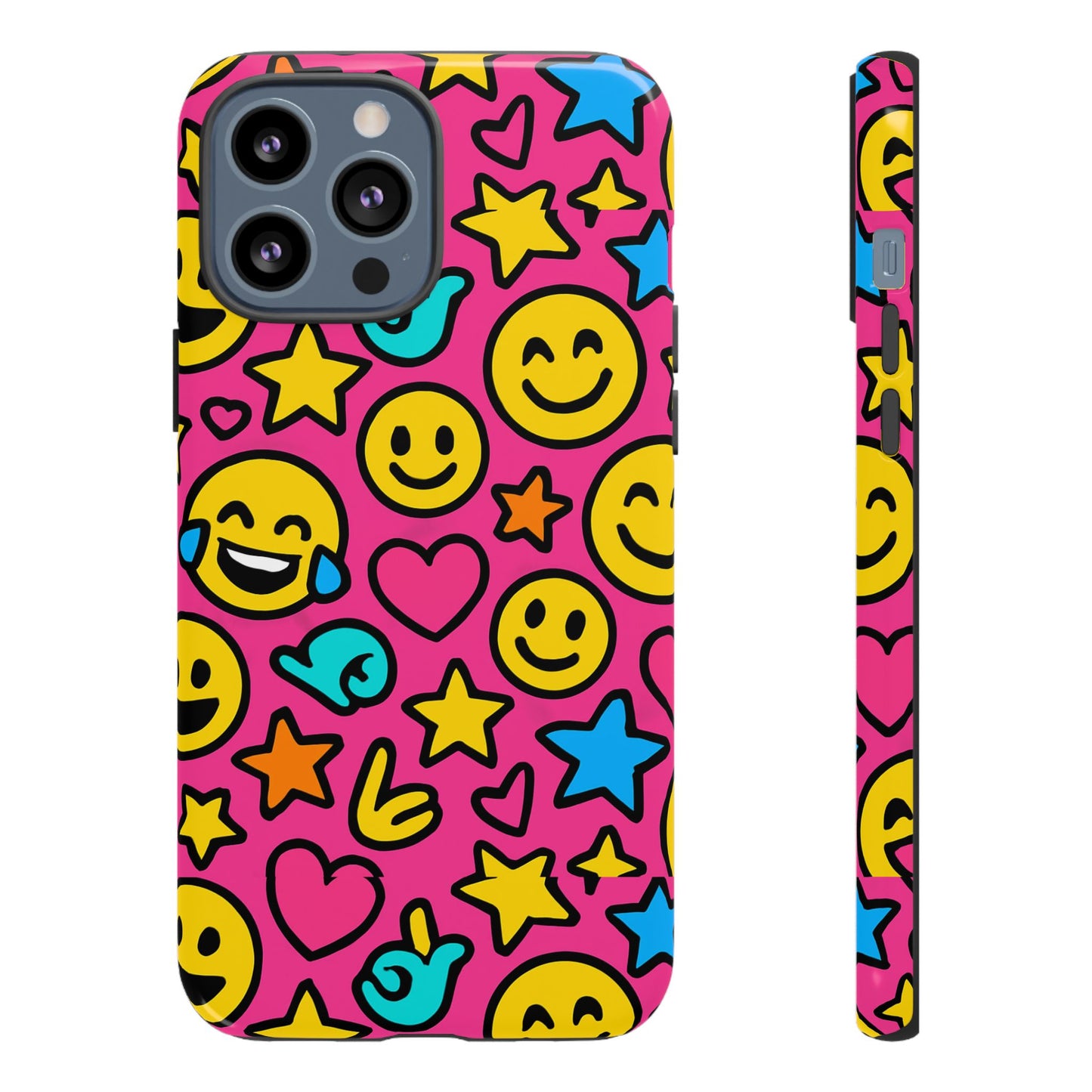 vibrant pink emoji phone case with 3d wrap design for stylish protection compatible with iphone 13, 14, 15 & 16 – all models including pro, pro max & plus
