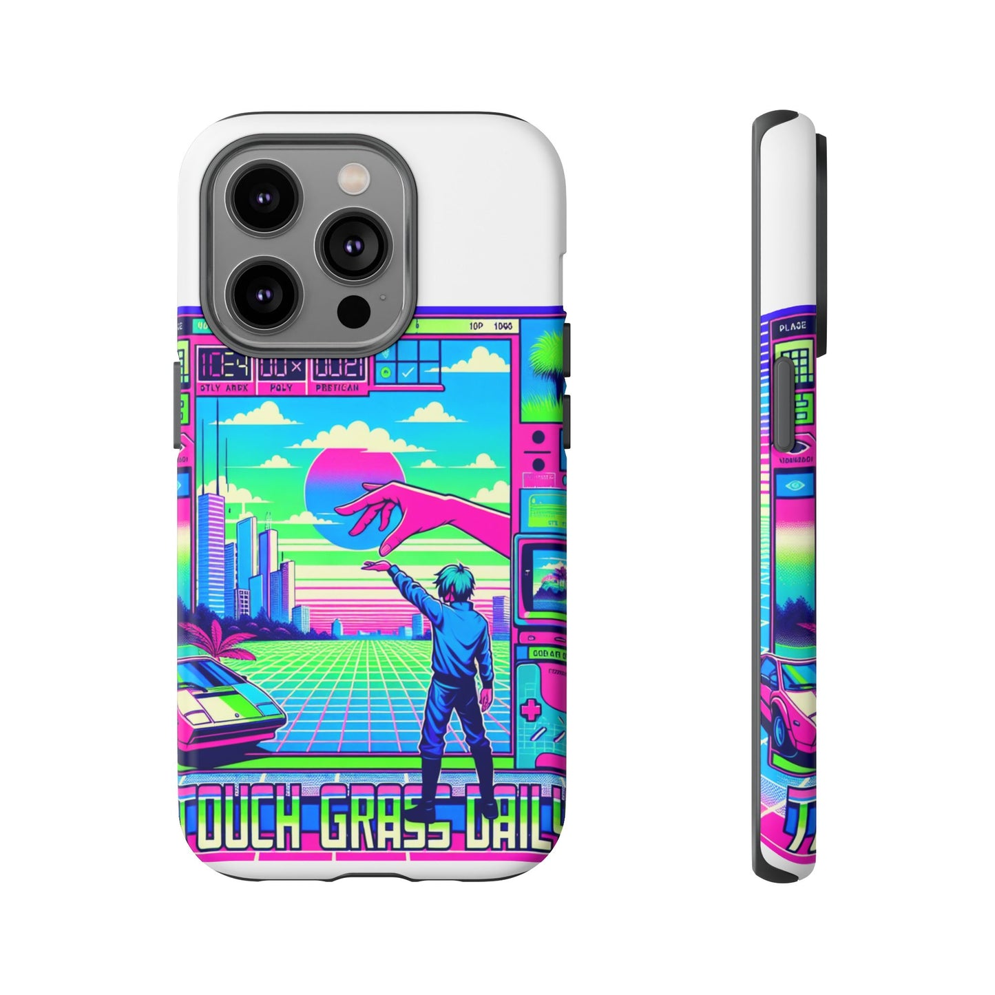touch grass daily 3d wrap protective phone case for smartphones, durable shock absorption, uv protected, unique anime design, fun gift for tech enthusiasts