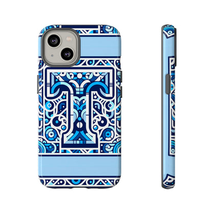 Blue Alphabet T Phone Case with 3D Wrap Shock Absorption and UV Protection for Kids and Teens