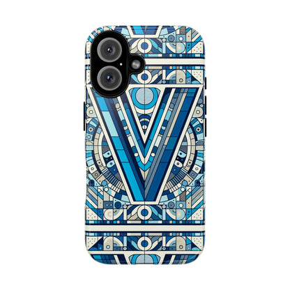 Blue Alphabet Letter V Phone Case for Men Women Kids Durable Shockproof Cartoon Anime Style Gift