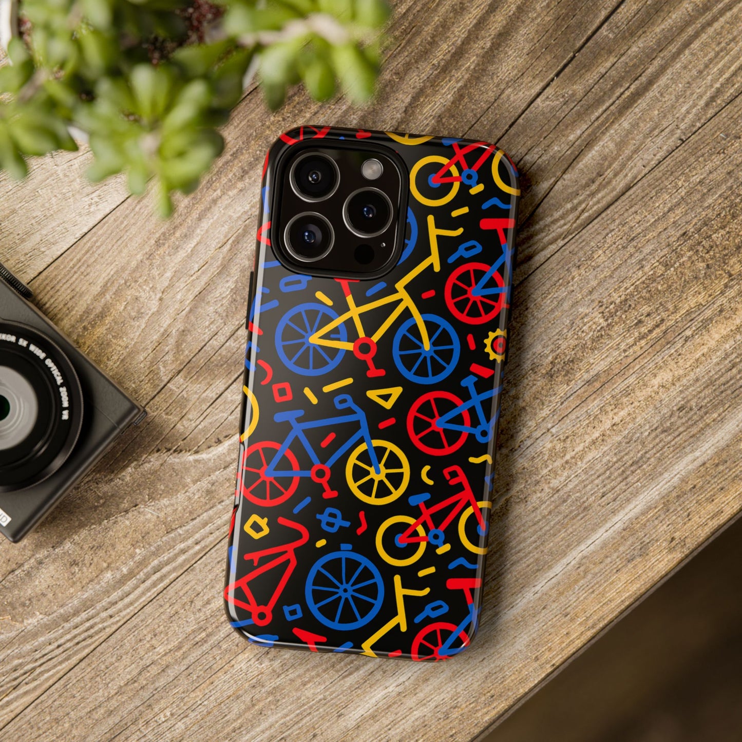 multicolour 3d bicycle phone case with retro design for stylish protection compatible with iphone 13, 14, 15 & 16 – all models including pro, pro max & plus