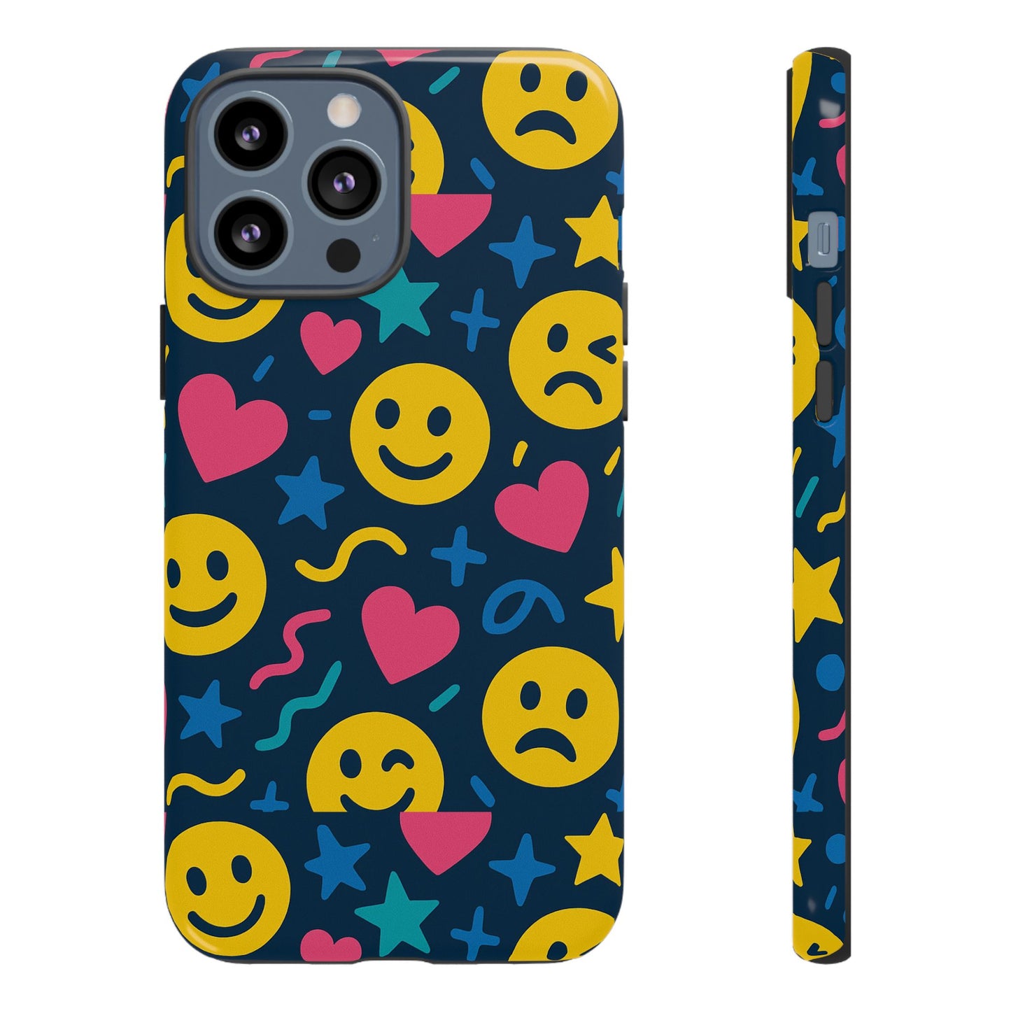 vibrant multicolour emoji phone case with 3d wrap design for playful protection compatible with iphone 13, 14, 15 & 16 – all models including pro, pro max & plus