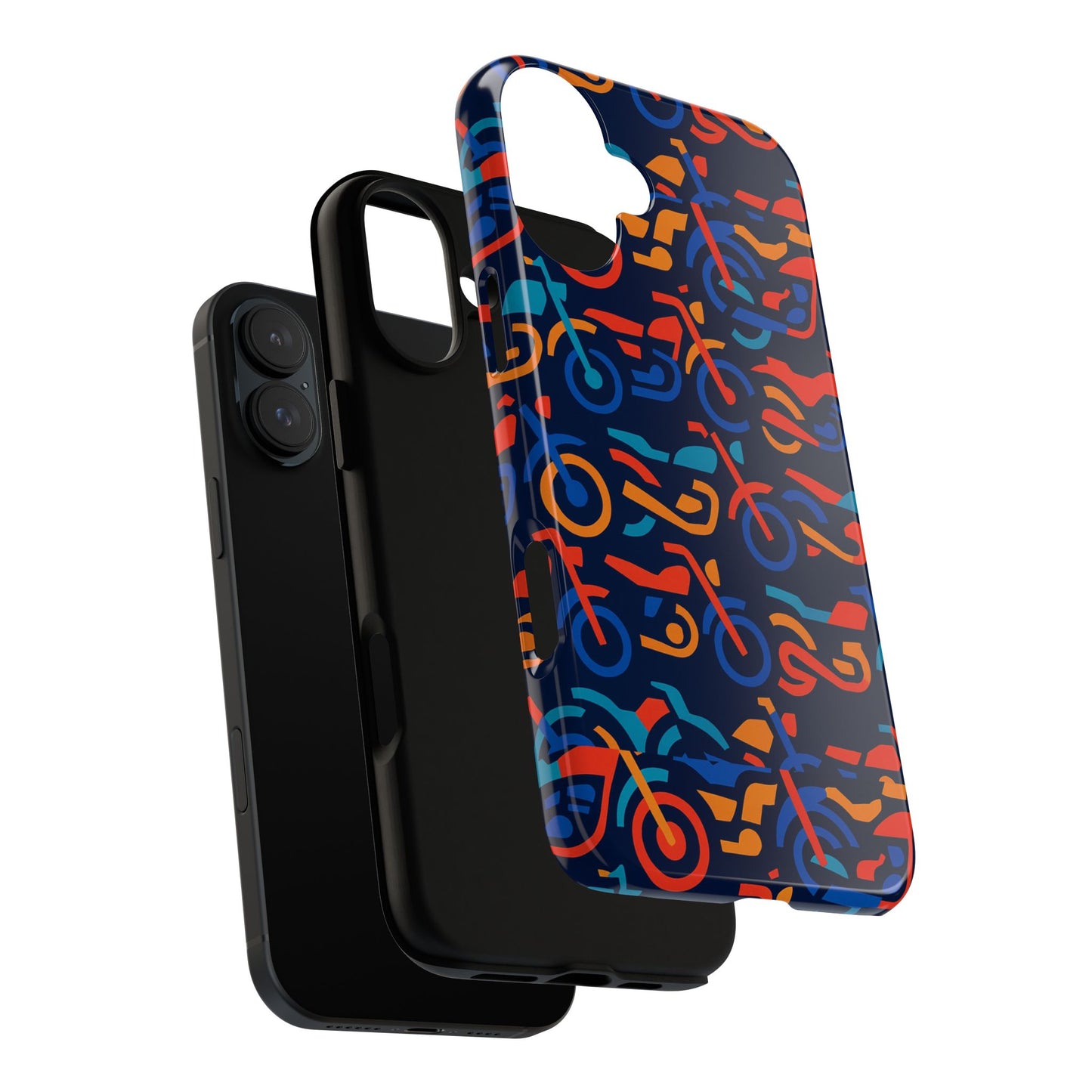 vibrant 3d multicolour motorcycle pattern protective phone case for creative individuals – stylish protection compatible with iphone 13, 14, 15 & 16 – all models including pro, pro max & plus