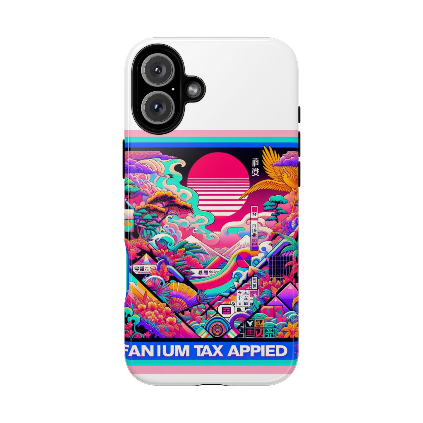 fanum tax applied protective phone case, 3d wrap design, durable silicone liner, uv protected, shock absorbing, fun anime and comic style, ideal gift for tech enthusiasts