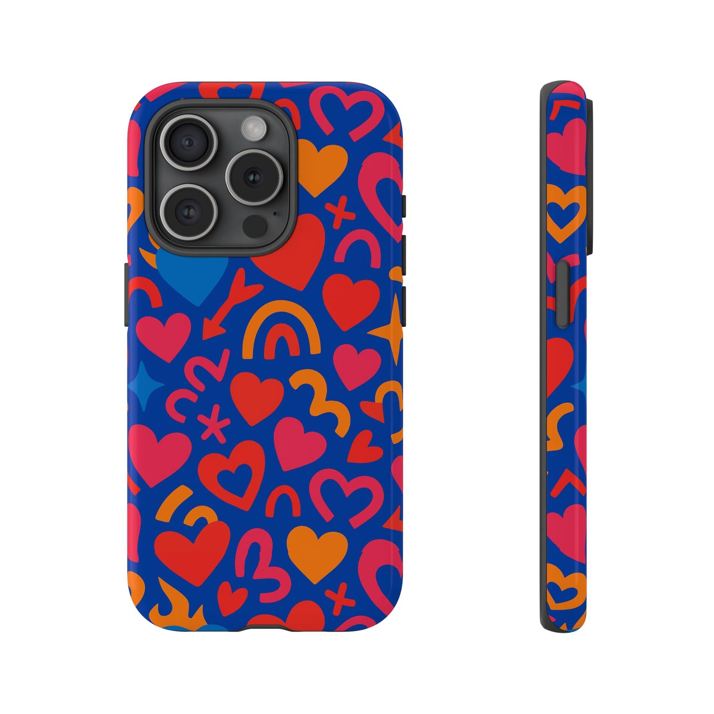 vibrant multicolour heart design protective phone case stylish accessory for self-expression compatible with iphone 13, 14, 15 & 16 – all models including pro, pro max & plus
