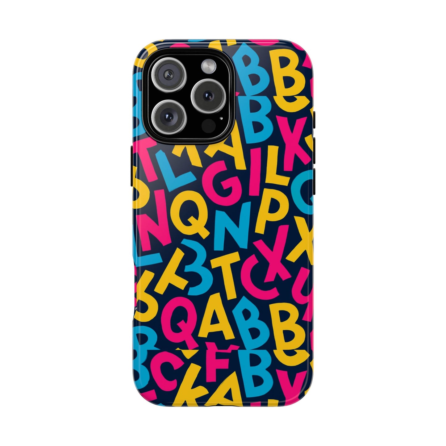 multicolour 3d wrap phone case with playful alphabet design – stylish protection for smartphones compatible with iphone 13, 14, 15 & 16 – all models including pro, pro max & plus