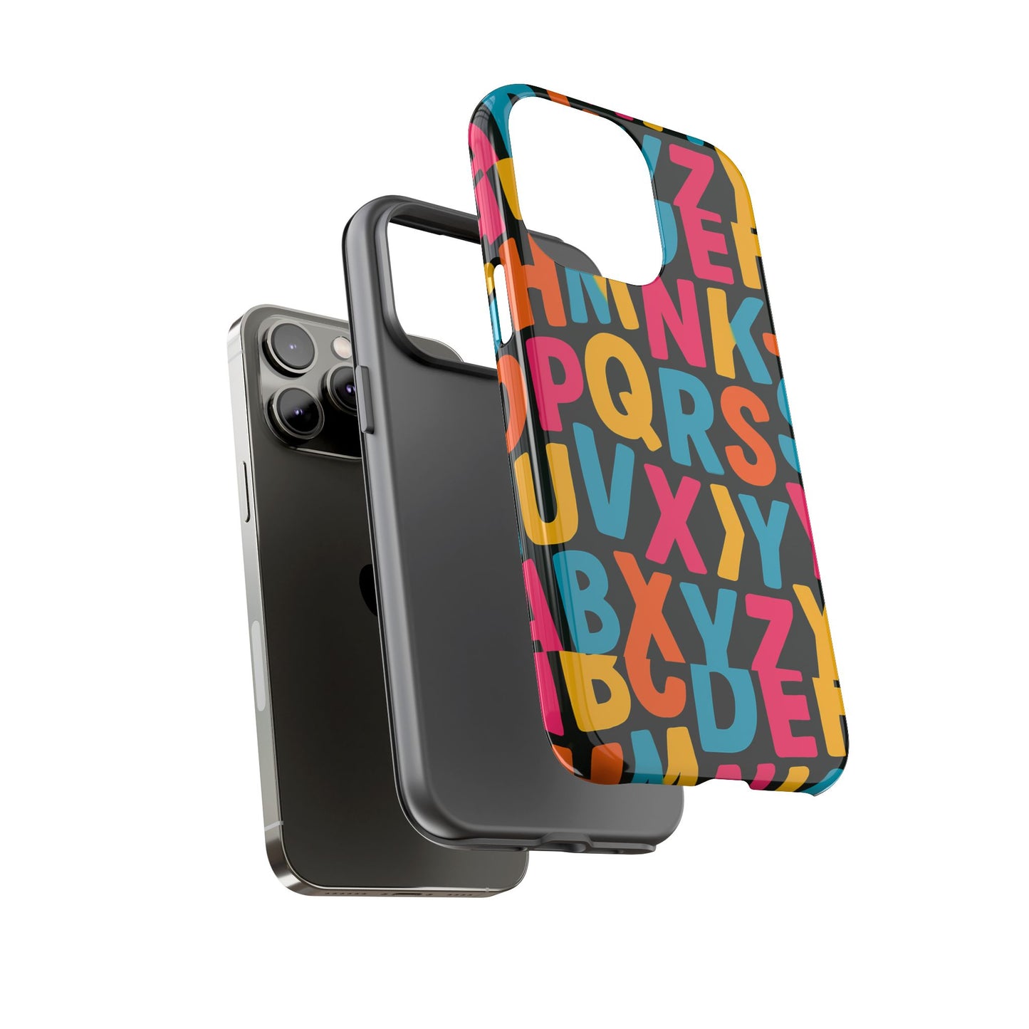 multicolour 3d alphabet wrap protective phone case for unique style and vibrant protection compatible with iphone 13, 14, 15 & 16 – all models including pro, pro max & plus