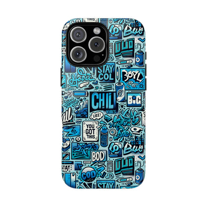 Vibrant Retro Graffiti Phone Case in Blue for Men and Women Stylish Protection Accessory Compatible with iPhone 13, 14, 15 & 16 – all models including Pro, Pro Max & Plus