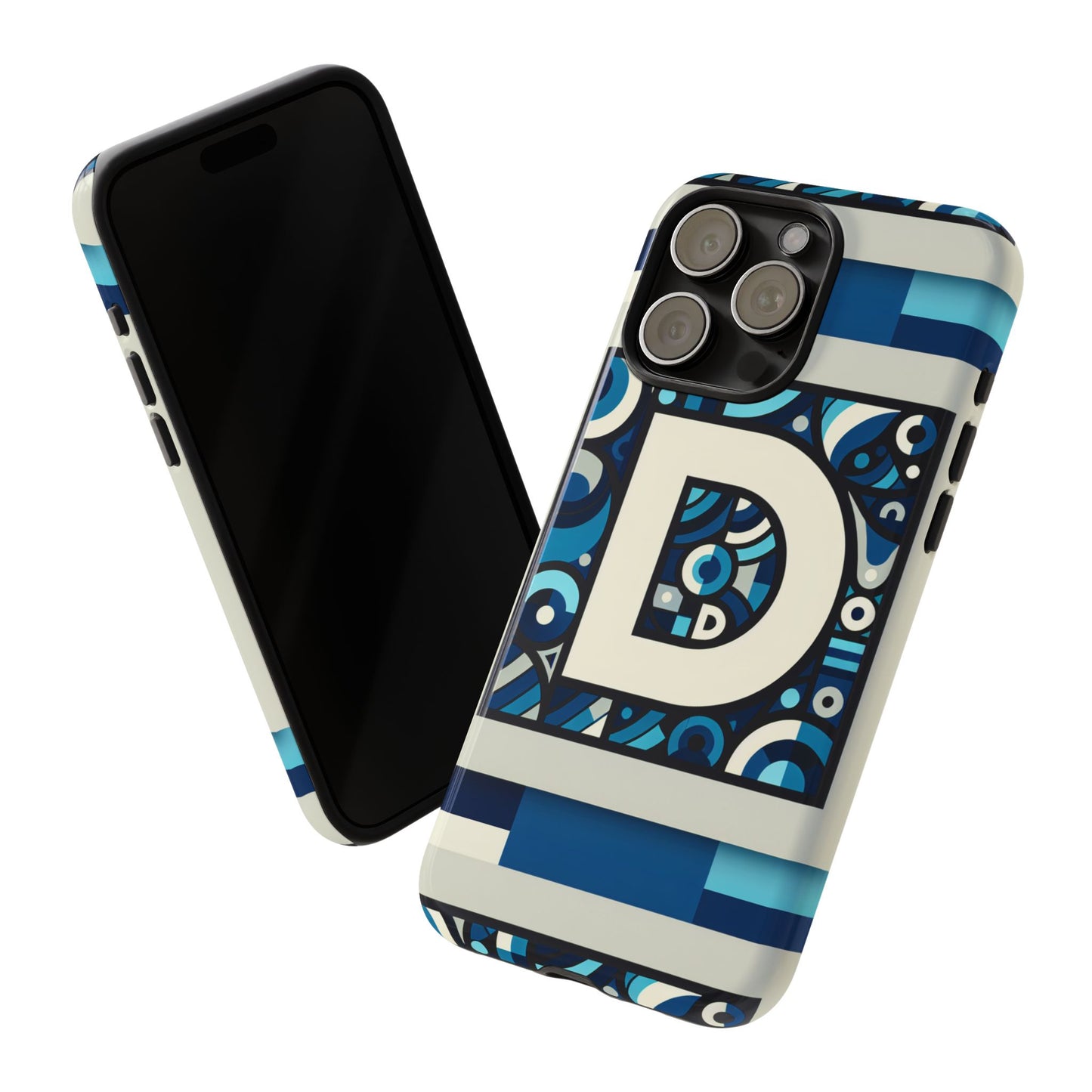 blue alphabet letter d phone case with 3d wrap and shock protection for kids and teens
