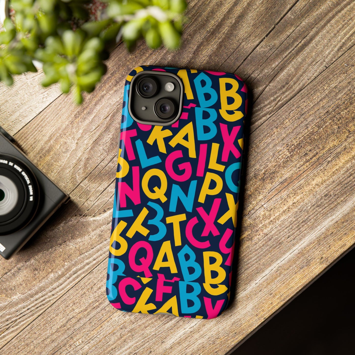 multicolour 3d wrap phone case with playful alphabet design – stylish protection for smartphones compatible with iphone 13, 14, 15 & 16 – all models including pro, pro max & plus