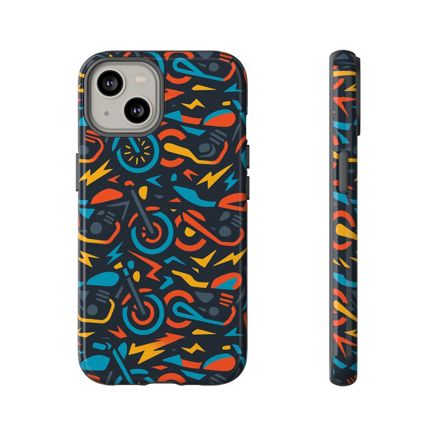 multicolour 3d wrap phone case with fun motorcycle design, stylish protective accessory for men and women, compatible with iphone 13, 14, 15 & 16 – all models including pro, pro max & plus