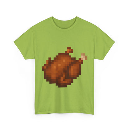 Funny Pixel Turkey Unisex Heavy Cotton Tee for Gamers - Perfect Thanksgiving Shirt, Casual Wear, Comfortable Cotton Tee, Fun Gamer Apparel, Holiday Graphic Tee