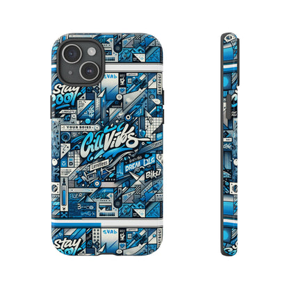 Vibrant 3D Wrap Protective Phone Case in Retro Blue Aesthetic for Stylish Protection Compatible with iPhone 13, 14, 15 & 16 – All Models Including Pro, Pro Max & Plus