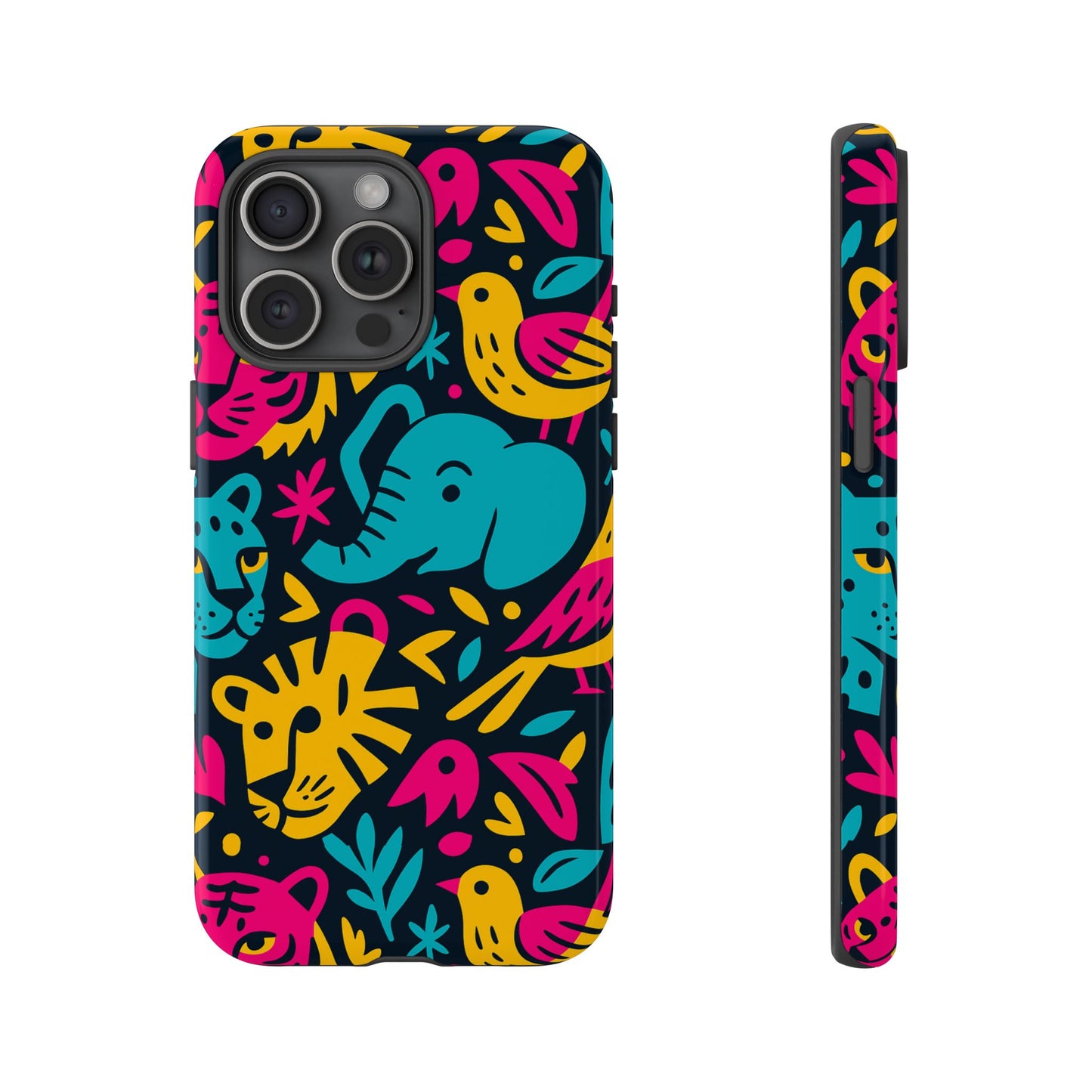 vibrant 3d animal print protective phone case colourful design for stylish protection compatible with iphone 13, 14, 15 & 16 – all models including pro, pro max & plus