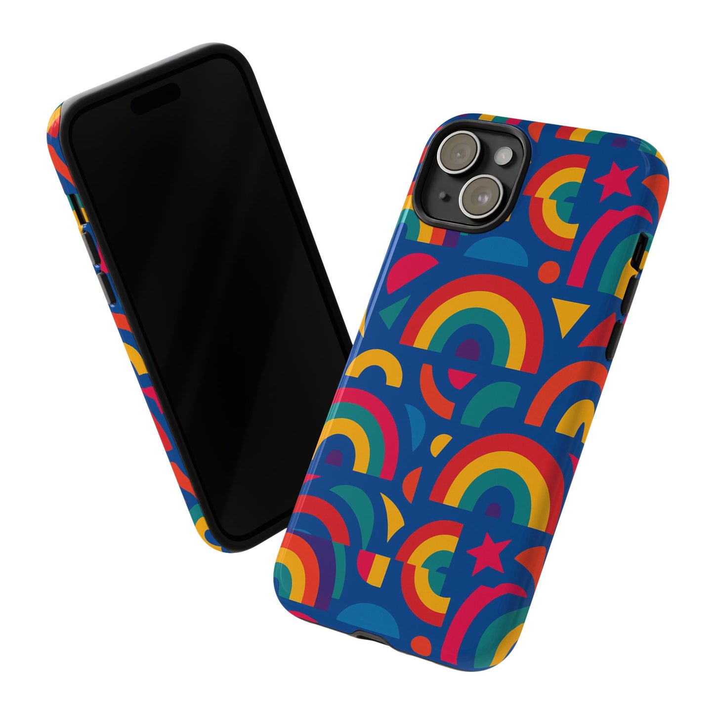 vibrant 3d geometric phone case in multicolour design for stylish protection compatible with iphone 13, 14, 15 & 16 – all models including pro, pro max & plus
