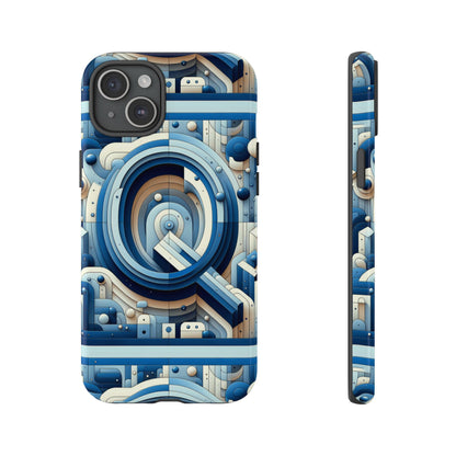 Blue Alphabet Q Phone Case for Android and iPhone Durable Shockproof Protective Cover with 3D Wrap Design