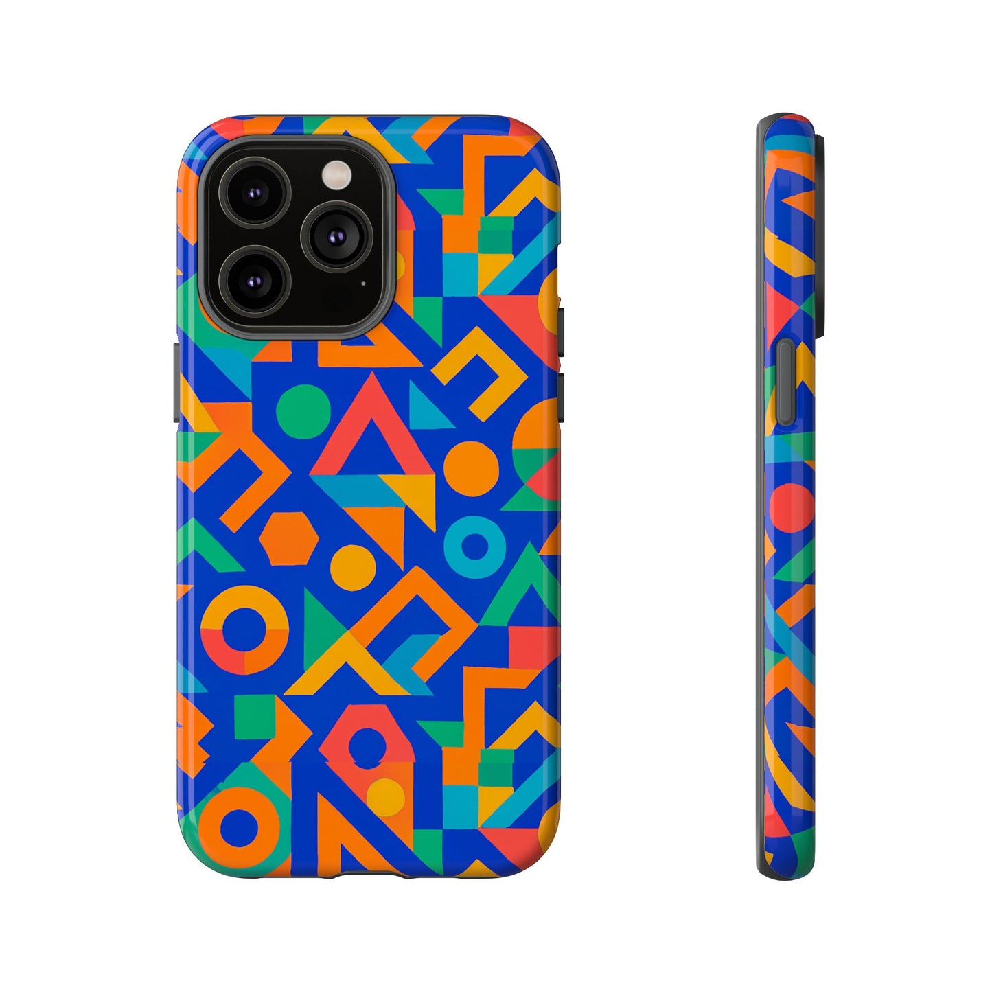 multicolour geometric 3d wrap protective phone case – vibrant accessory for creative individuals compatible with iphone 13, 14, 15 & 16 – all models including pro, pro max & plus