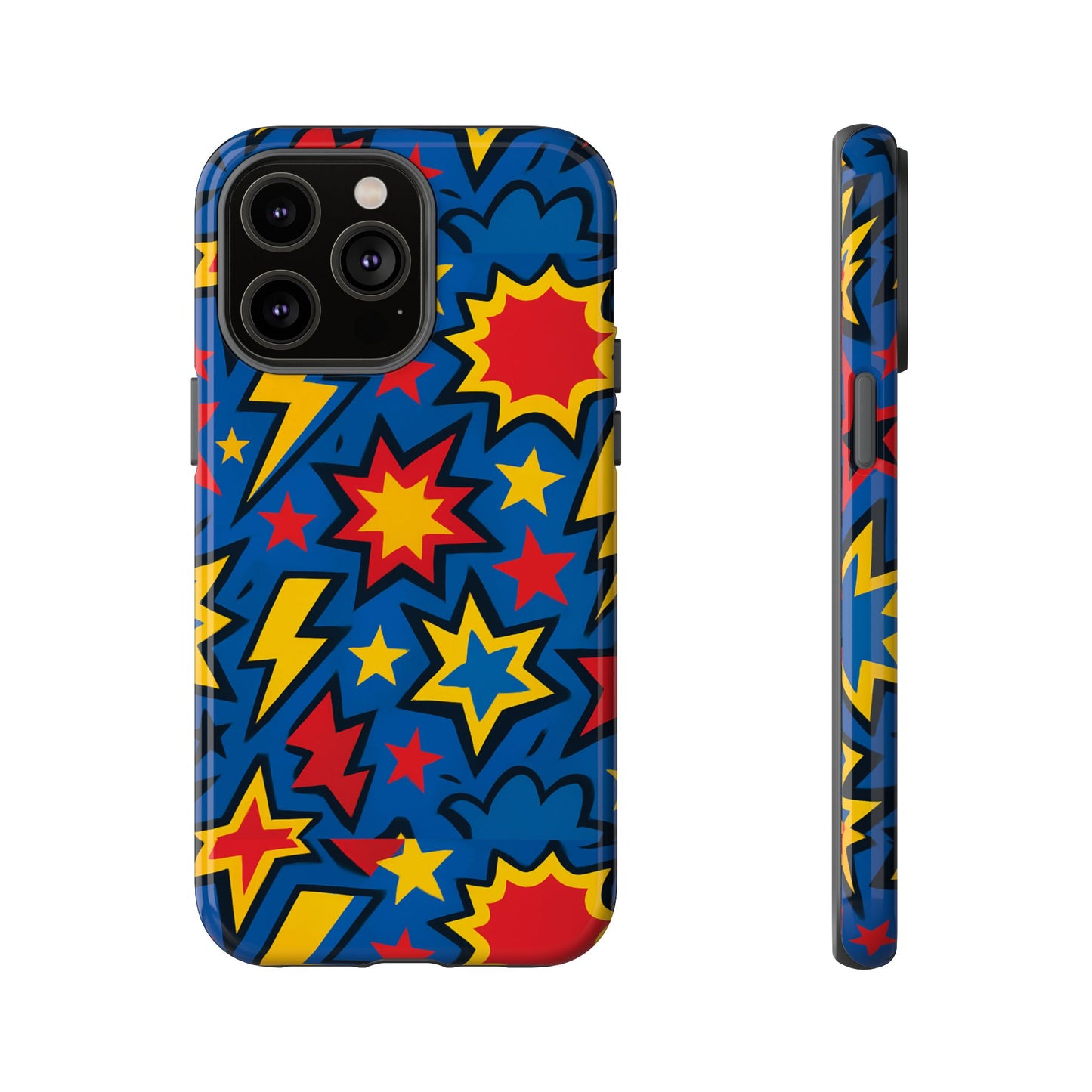 vibrant 3d superhero design protective phone case for fun retro style and unique expression compatible with iphone 13, 14, 15 & 16 – all models including pro, pro max & plus