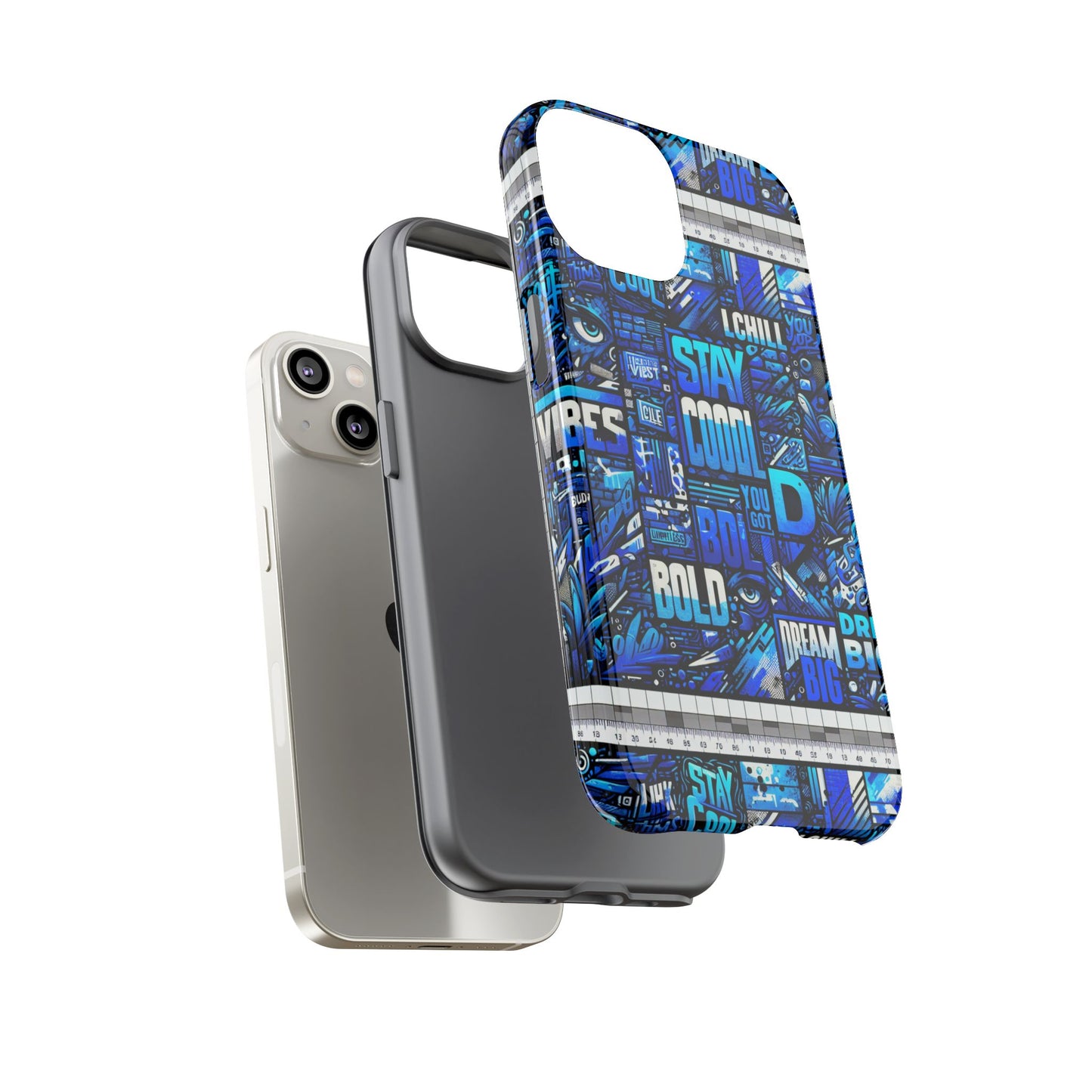 vibrant 3d wrap protective phone case in blue typography design for unique style – stylish protection compatible with iphone 13, 14, 15 & 16 – all models including pro, pro max & plus