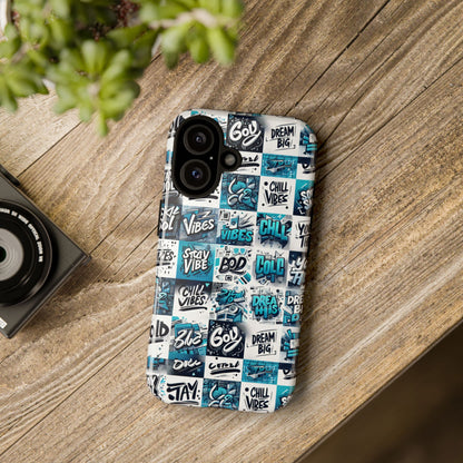 Vibrant 3D Wrap Phone Case in Blue with Playful Retro Design for Stylish Protection Compatible with iPhone 13, 14, 15 & 16 – all models including Pro, Pro Max & Plus