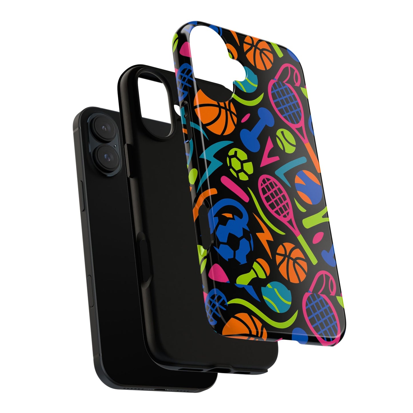 vibrant 3d sport-themed protective phone case in multicolour design for active lifestyle compatible with iphone 13, 14, 15 & 16 – all models including pro, pro max & plus