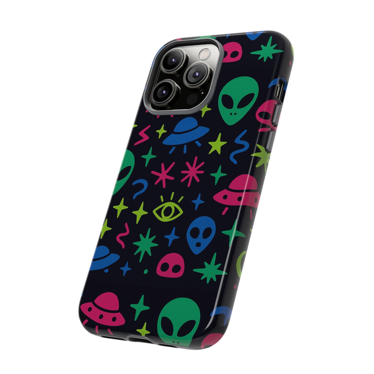 vibrant alien pattern protective phone case with 3d wrap design for unique expression – stylish protection compatible with iphone 13, 14, 15 & 16 – all models including pro, pro max & plus
