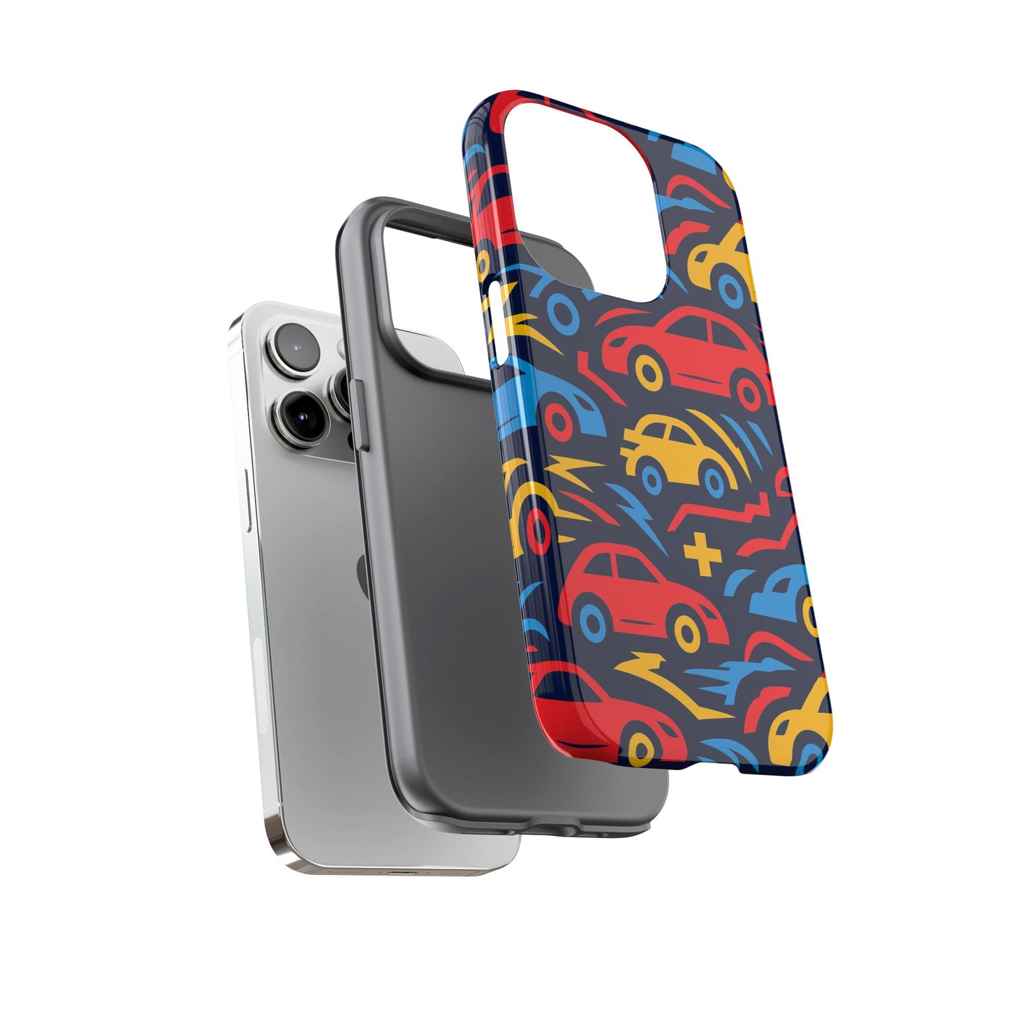 multicolour retro 3d wrap protective phone case with vibrant car design for stylish protection compatible with iphone 13, 14, 15 & 16 – all models including pro, pro max & plus